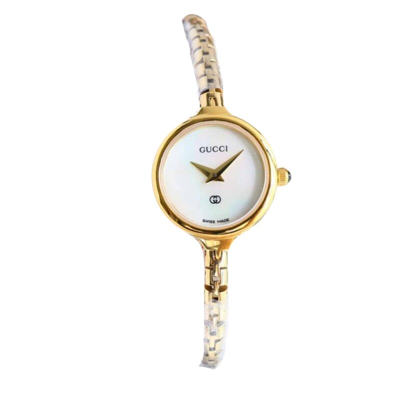 GUCCI LADIES WATCH ROUND CASE WITH SLIM DIAL GOLD IN WHITE 22MM
