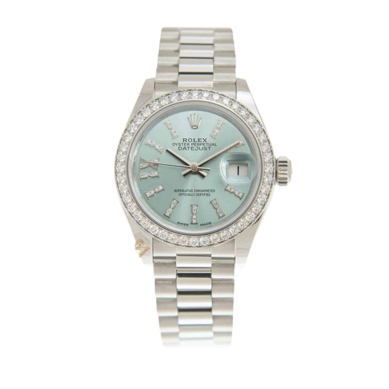 ROLEX LADY DATEJUST 28 ICE BLUE DIAL PLATINUM DIAMOND 28MM 279136IBLSRDP