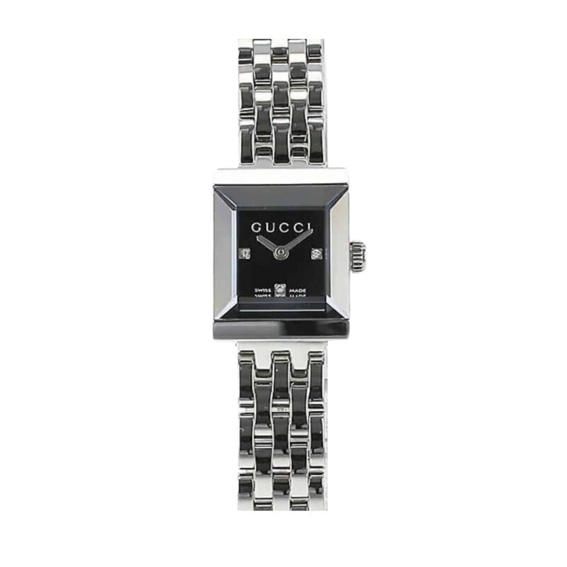 GUCCI G FRAME BRACELET WATCH SQUARE SHAPE SILVER IN BLACK 20MM YA128507