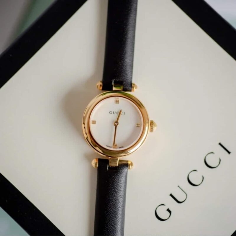 Alternative view of GUCCI DIAMANTISSIMA STEEL WATCH WITH BLACK LEATHER STRAP 27MM YA141505