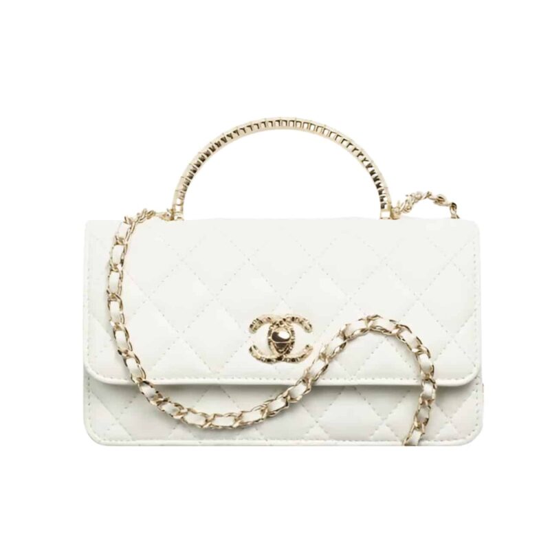 CHANEL CLUTCH WITH STRAP SHINY CRUMPLED WITH IMITATION PEARLS WHITE 20CM AP3803 B15603 10601