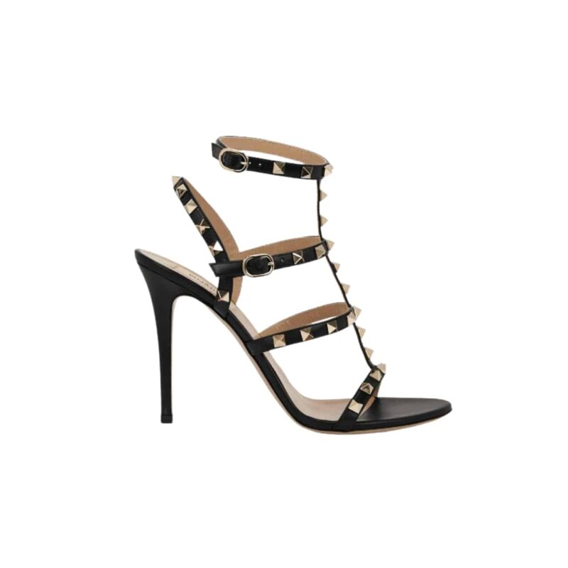 VALENTINO GARAVANI ROCKSTUD LEATHER SANDALS BLACK