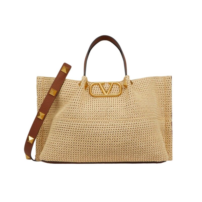 VALENTINO GARAVANI MEDIUM STRAW SUMMER TOTE BEIGE 38CM 2W0B0K39YCE D84
