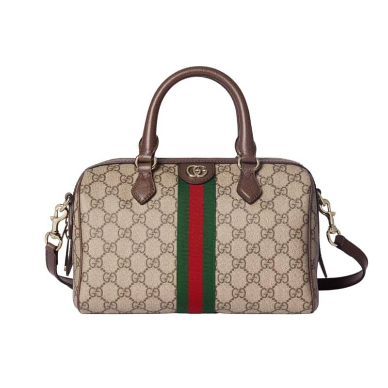 GUCCI OPHIDIA SMALL BOSTON BAG GG MONOGRAM BEIGE AND DARK BROWN 22CM 772053 96IWG 8745