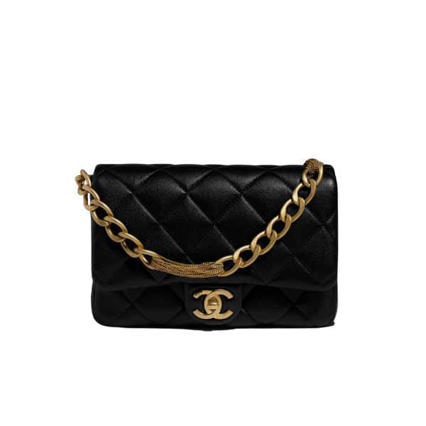 CHANEL FLAP BAG WITH SILVER HARDWARE BLACK 21CM