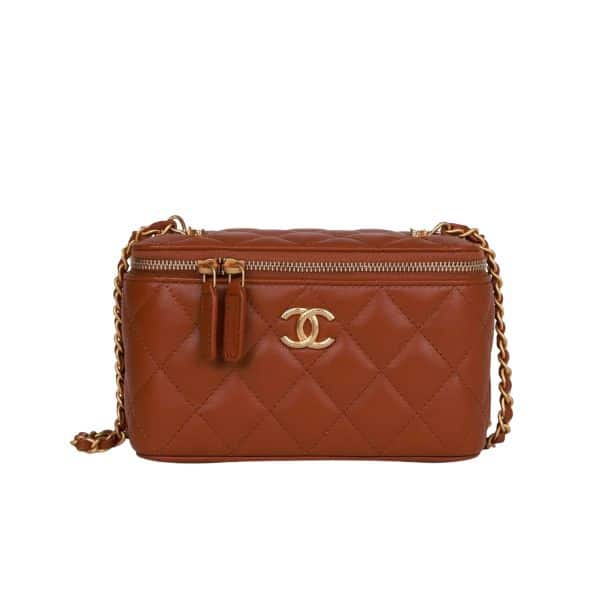 CHANEL RECTANGULAR VANITY WITH CHAIN BROWN 16CM