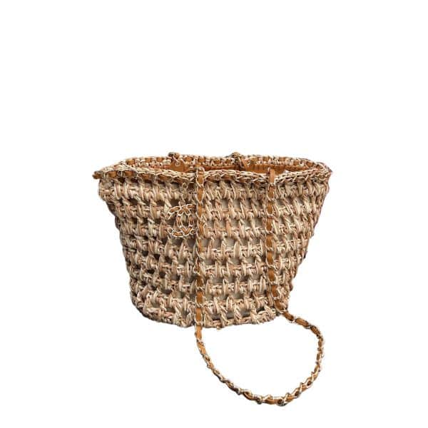 CHANEL STRAW SHOULDER BAGS BEIGE 27CM