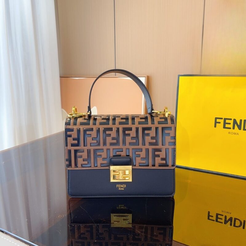 Alternative view of FENDI KAN I LEATHER BAG BROWN 25CM
