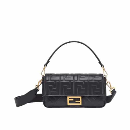 FENDI BAGUETTE LEATHER BLACK NAPPA BAG 27CM