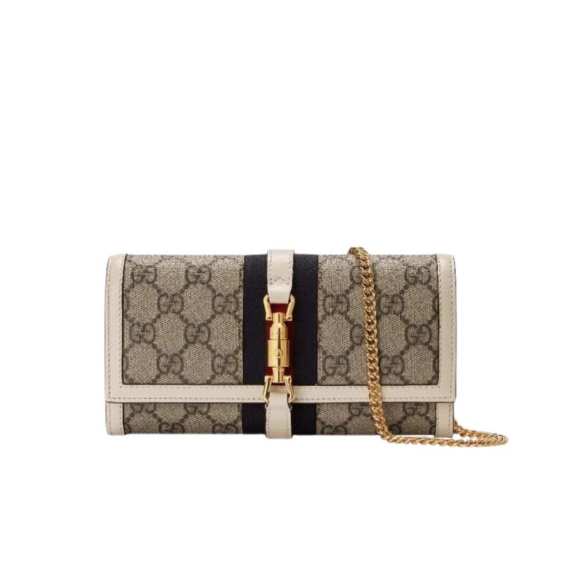 GUCCI JACKIE 1961 CONTINENTAL CHAIN WALLET GG BROWN 19CM 652681 HUHHG 9794