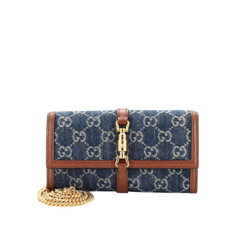GUCCI JACKIE 1961 CONTINENTAL CHAIN WALLET GG DENIM 19CM