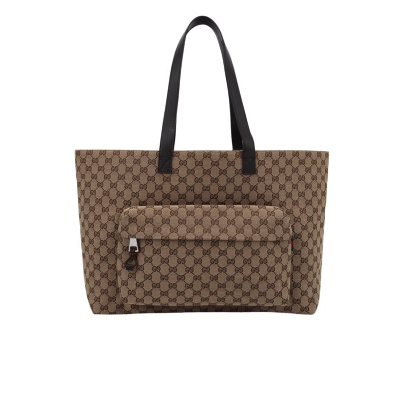 GUCCI LARGE GG TOTE BAG BEIGE AND EBONY ORIGINAL GG CANVAS 45CM ‎802166 FADUU 8657