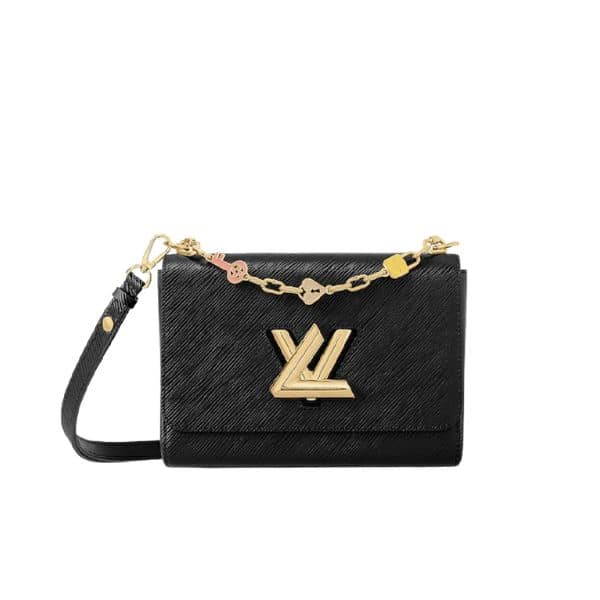 LOUIS VUITTON TWIST MM BAGS EPI LEATHER LOCK CHAIN BLACK 23CM