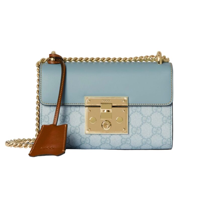 GUCCI PADLOCK SMALL SHOULDER BAG GG SUPREME DUSTY BLUE 20CM 409487 FAD3R 8744