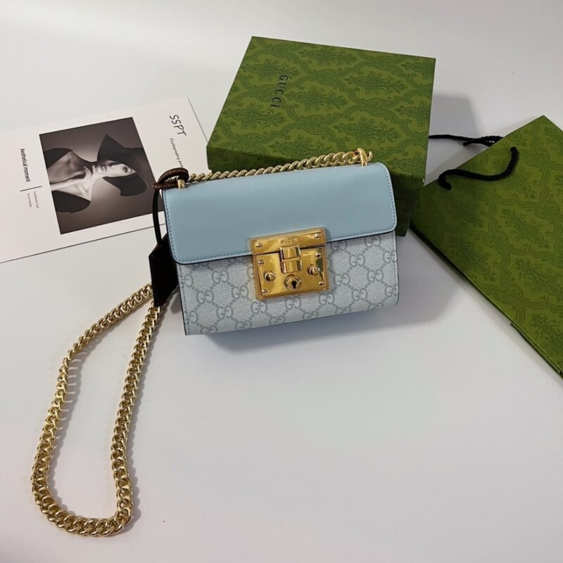 Alternative view of GUCCI PADLOCK SMALL SHOULDER BAG GG SUPREME DUSTY BLUE 20CM 409487 FAD3R 8744