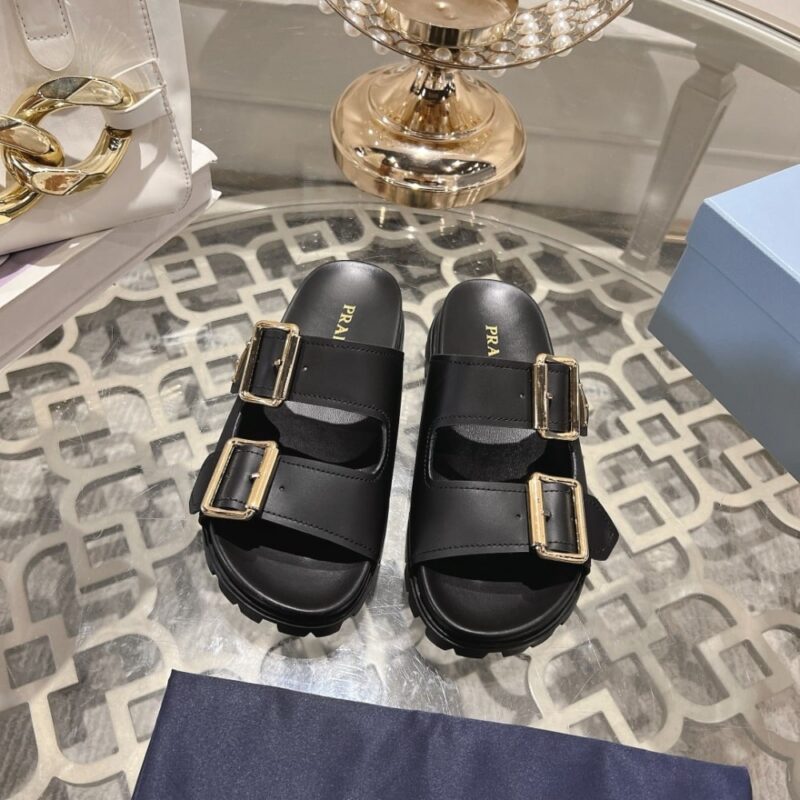 Alternative view of PRADA LEATHER STRAP SLIDES BLACK 1XX692 3LEM F0002 F 020