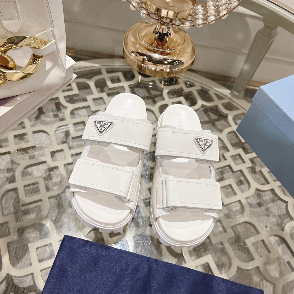 PRADA LEATHER STRAP SANDALS WHITE - Image 2