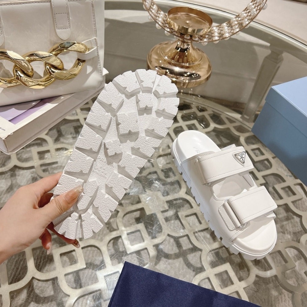 PRADA LEATHER STRAP SANDALS WHITE - Image 6