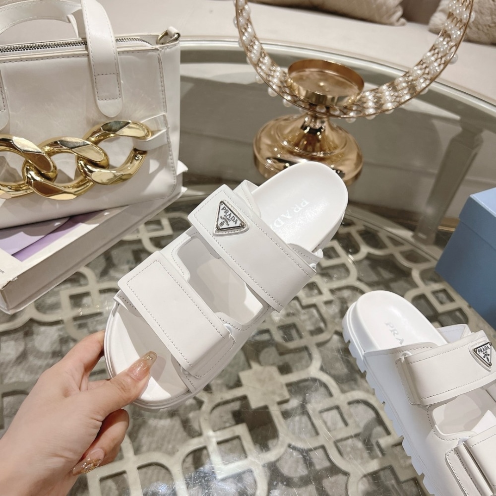 PRADA LEATHER STRAP SANDALS WHITE - Image 7
