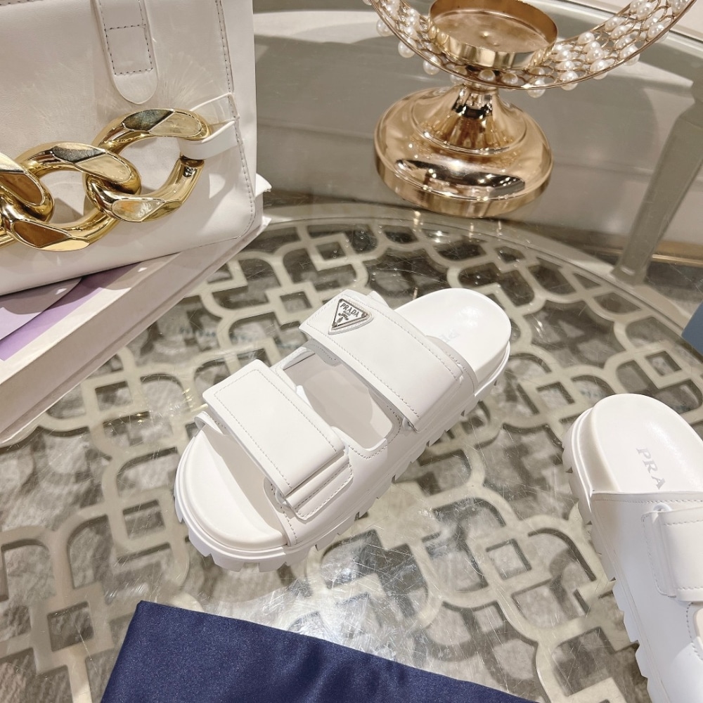 PRADA LEATHER STRAP SANDALS WHITE - Image 9
