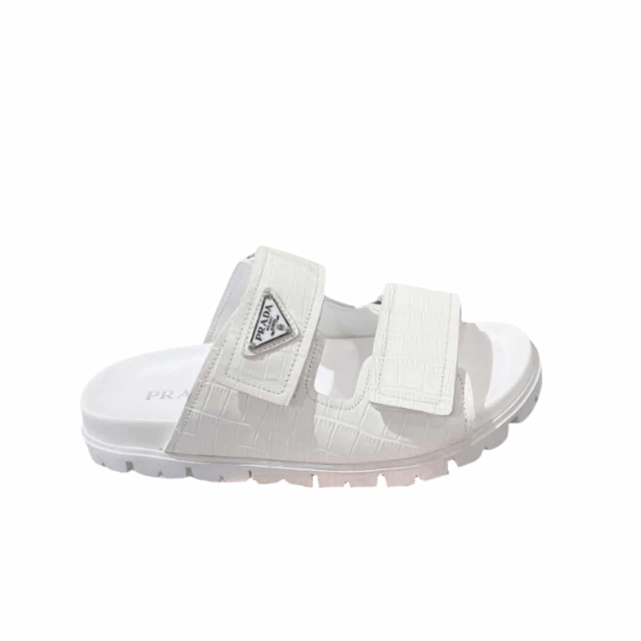 PRADA LEATHER STRAP SANDALS WHITE
