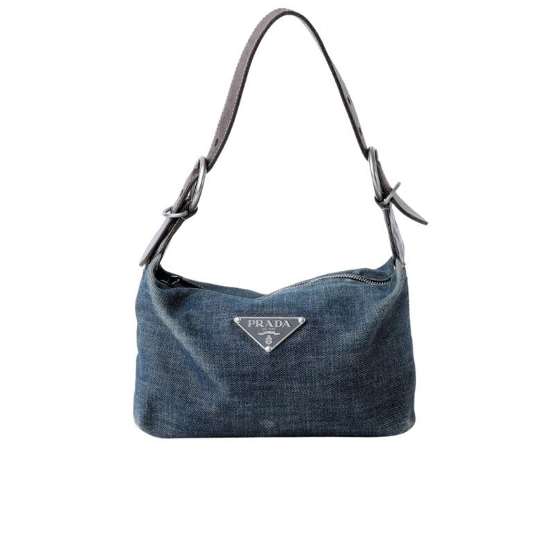 PRADA JEANS RING SHOULDER BAG DENIM BLUE 25CM