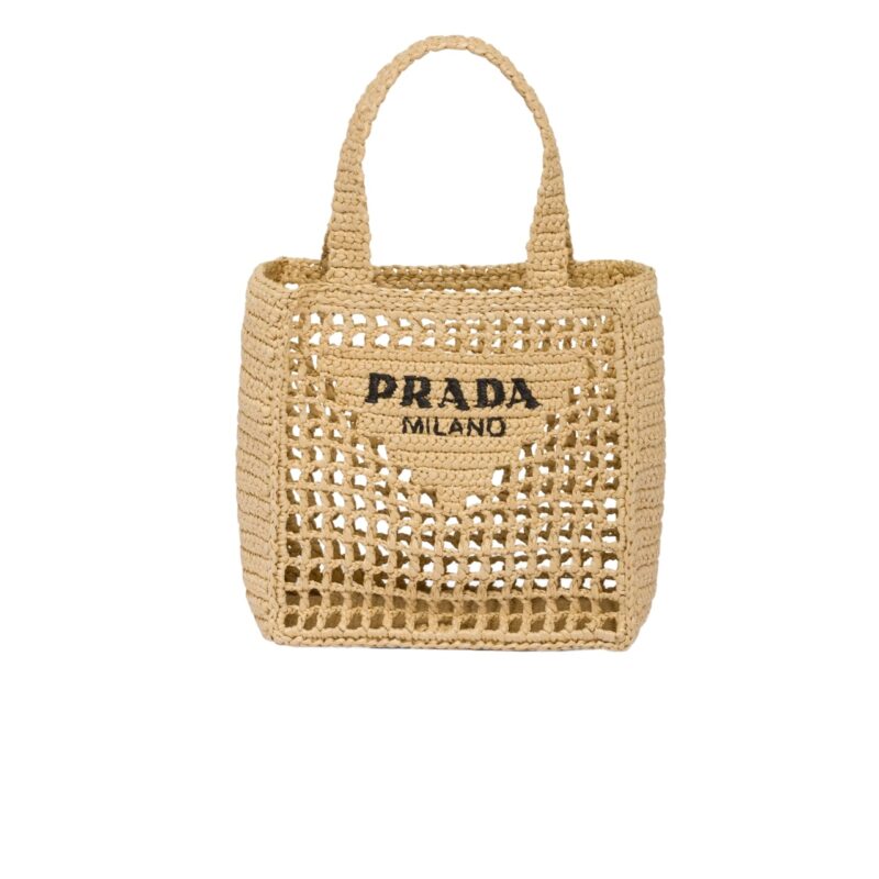 PRADA RAFFIA GRASS SMALL CROCHET TOTE BAG NATURAL 22CM 1BG444 2A2T F0018 V OOO