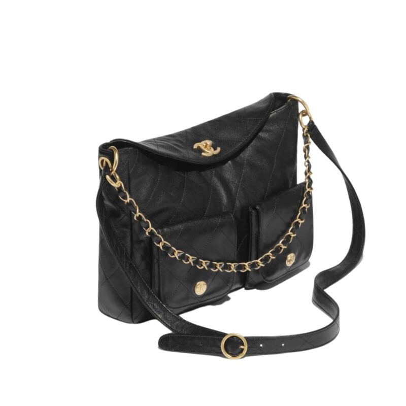 CHANEL HOBO BAG GLOSSY BLACK 25CM AS4668 B15543 94305
