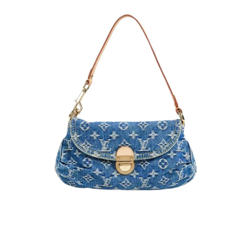 LOUIS VUITTON PLEATY HANDBAG MONOGRAM DENIM BLUE 26CM M95050