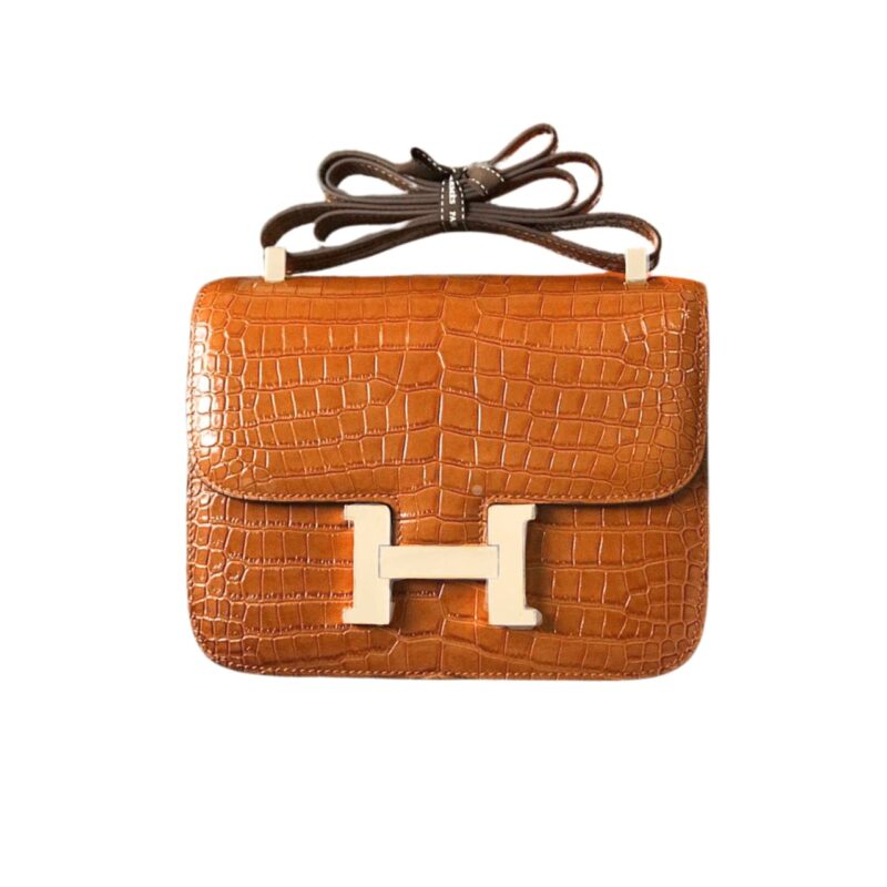 HERMÈS MINI CONSTANCE 19 SHINY ALLIGATOR PALLADIUM HARDWARE GOLD 19CM