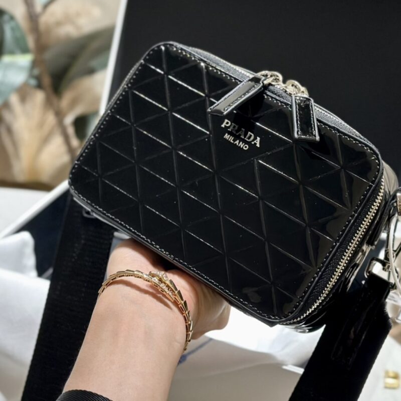 Alternative view of PRADA BRIQUE BRUSHED LEATHER BAG WITH TRIANGLE MOTIF BLACK 18CM 2VH070 ZO6 F0002 V ZMT