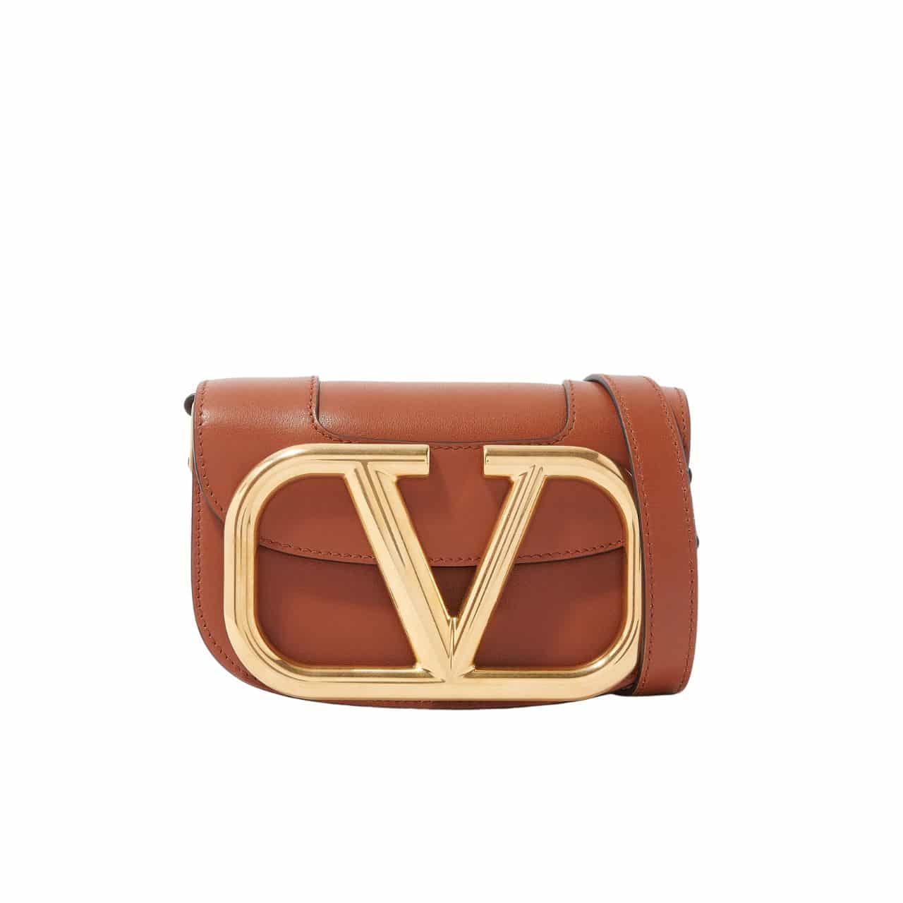 VALENTINO GARAVANI SUPERVEE V LOGO SMALL BAG BROWN 18CM
