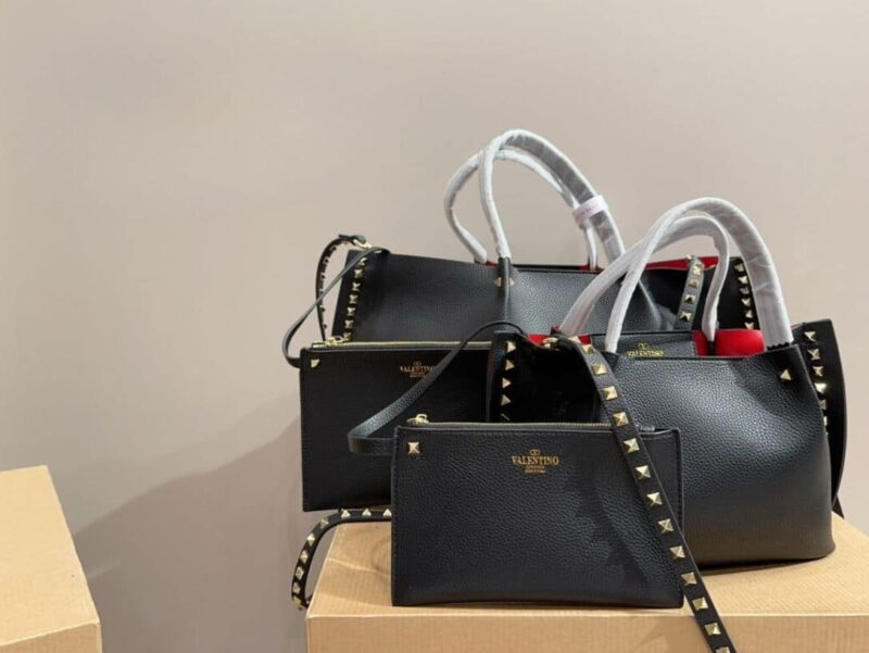 Alternative view of VALENTINO GARAVANI ROCKSTUD LEATHER TOTE BLACK 36CM