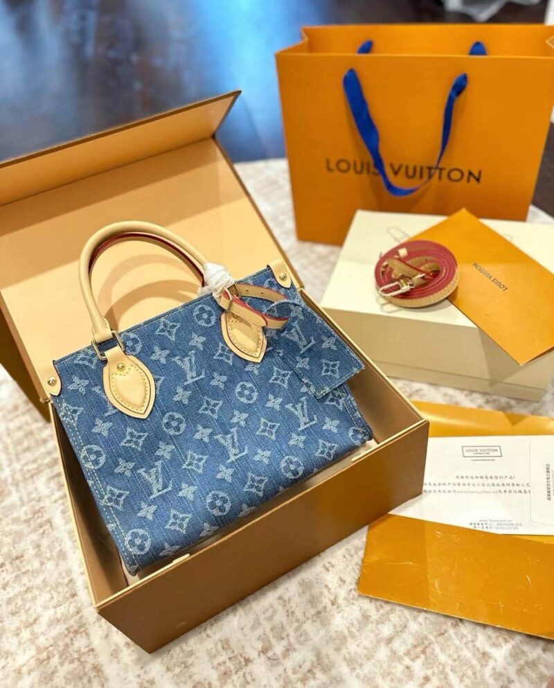 Alternative view of LOUIS VUITTON ONTHEGO LV MONOGRAM DENIM TOTE BAG LIGHT BLUE 25CM