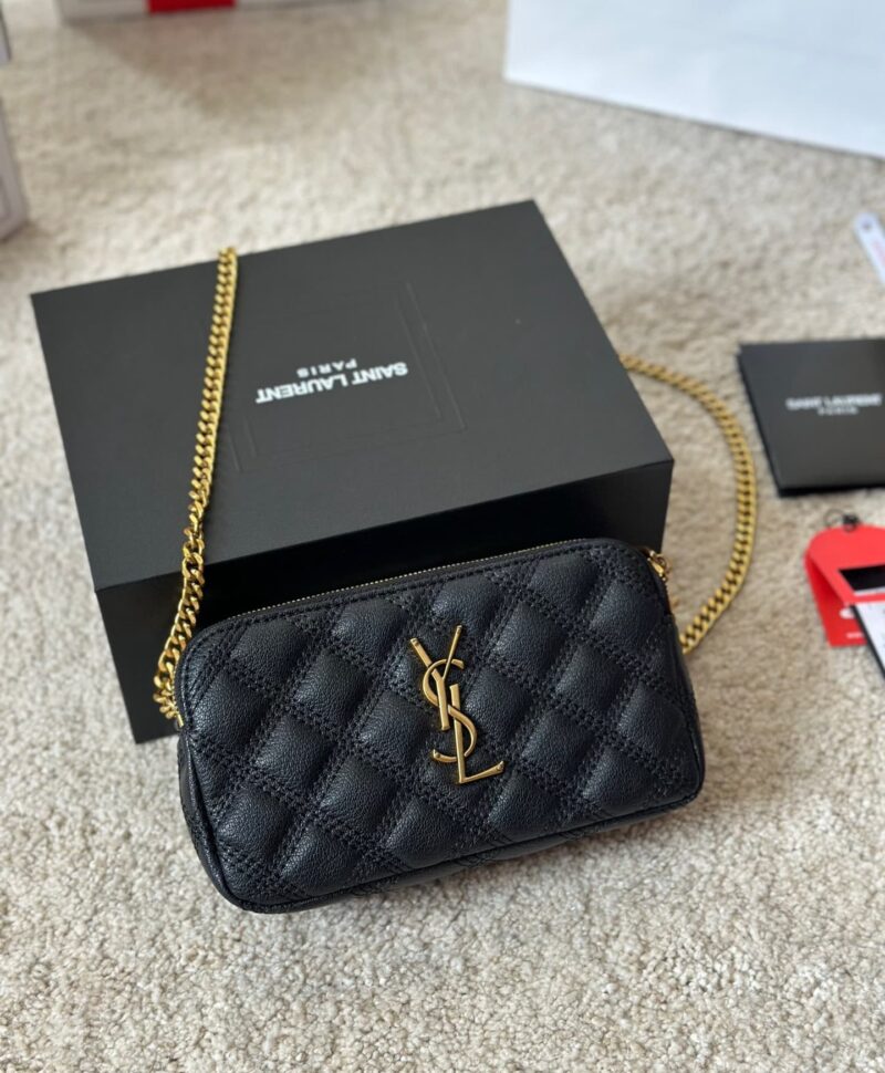 Alternative view of SAINT LAURENT BECKY QUILTED DOUBLE ZIP POUCH BAG BLACK 20CM