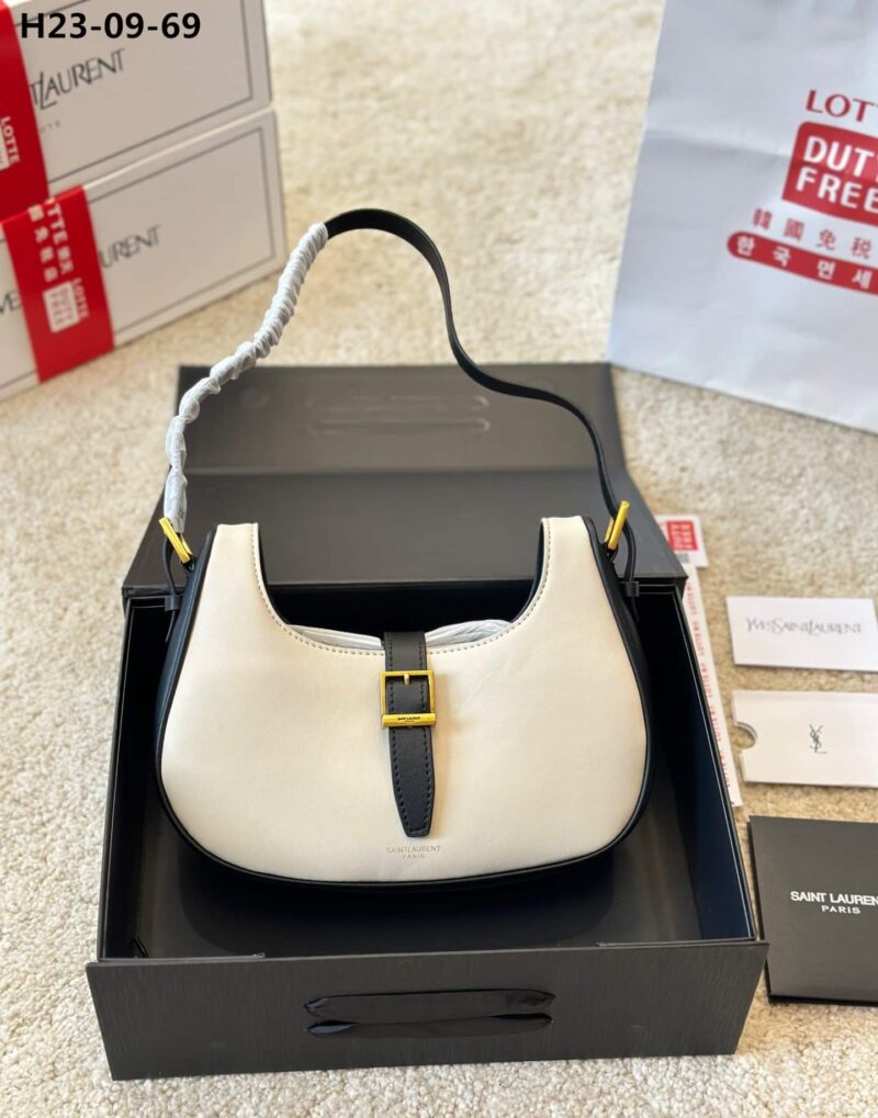 Alternative view of SAINT LAURENT LE FERMOIRE LEATHER SHOULDER BAG BLACK WHITE 25CM