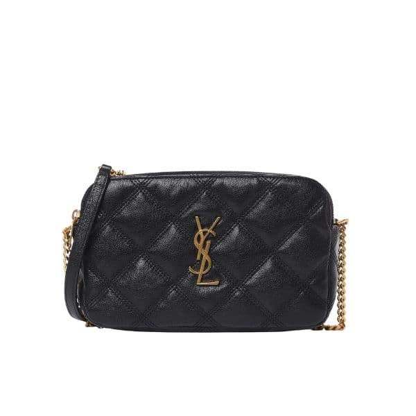 SAINT LAURENT BECKY QUILTED DOUBLE ZIP POUCH BAG BLACK 20CM