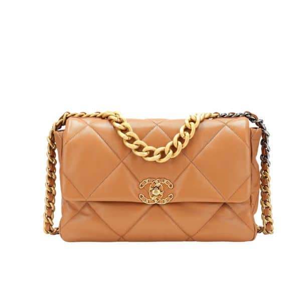 CHANEL 19 QUILTED HANDBAG LIGHT BROWN 26CM