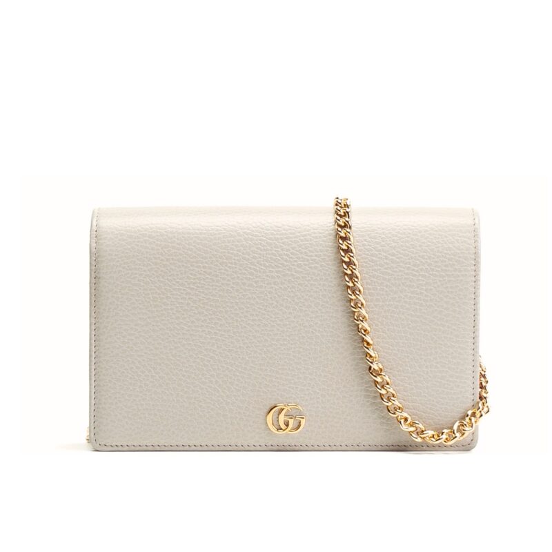 GUCCI GG MARMONT WALLET ON CHAIN WHITE LEATHER 20CM