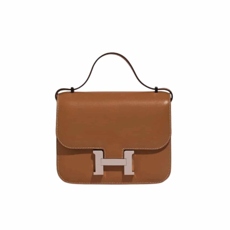 HERMES CONSTANCE MINI EPSOM SILVER TONED HARDWARE BROWN 19CM