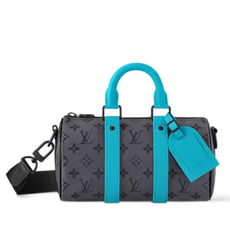 LOUIS VUITTON KEEPALL BANDOULIÈRE 25 MONOGRAM ECLIPSE REVERSE COATED CANVAS TURQUOISE 25CM M11645