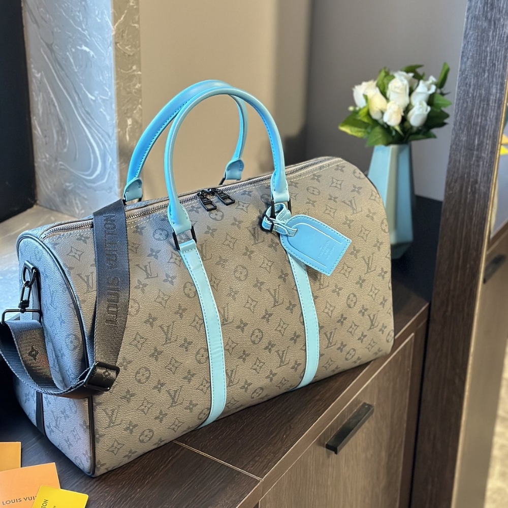 LOUIS VUITTON KEEPALL BANDOULIÈRE 45 MONOGRAM ECLIPSE REVERSE COATED CANVAS TURQUOISE 45CM M11481 - Image 2