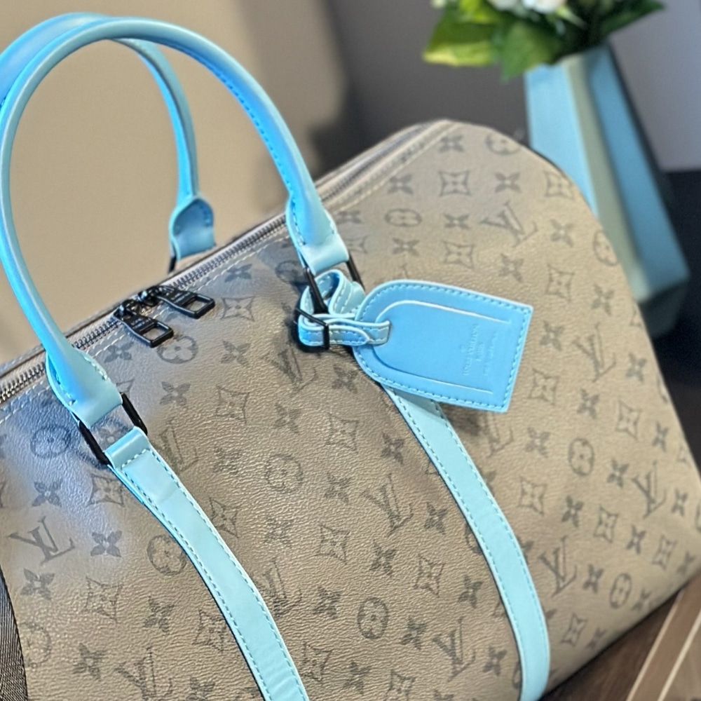 LOUIS VUITTON KEEPALL BANDOULIÈRE 45 MONOGRAM ECLIPSE REVERSE COATED CANVAS TURQUOISE 45CM M11481 - Image 4