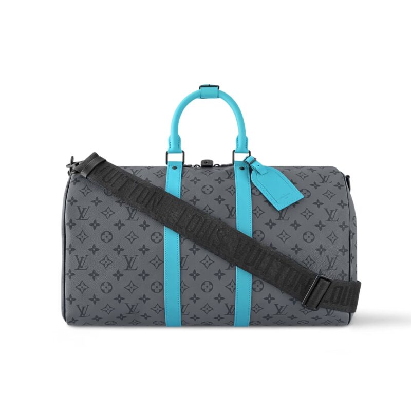 LOUIS VUITTON KEEPALL BANDOULIÈRE 45 MONOGRAM ECLIPSE REVERSE COATED CANVAS TURQUOISE 45CM M11481