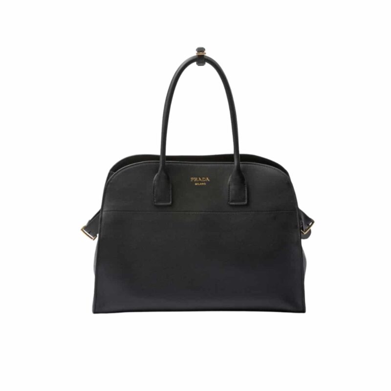 PRADA LARGE LEATHER TOTE BAG WITH BUCKLES BLACK 32CM 1BG508 2CYS F0002 V OOO