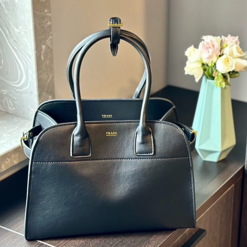 Alternative view of PRADA LARGE LEATHER TOTE BAG WITH BUCKLES BLACK 32CM 1BG508 2CYS F0002 V OOO