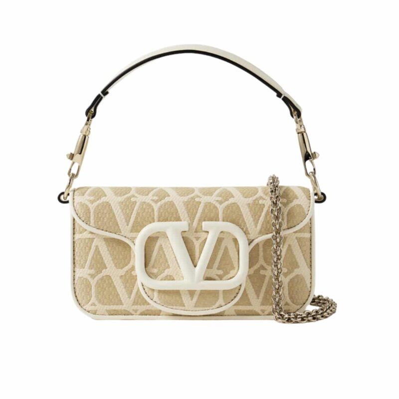VALENTINO VALENTINO GARAVANI LOCÒ TOILE ICONOGRAPHE RAFFIA SHOULDER BAG NATURAL 20CM