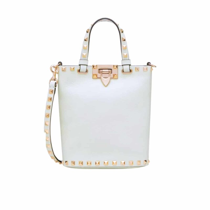 VALENTINO ROCKSTUD CROSSBODY POUCH IN GRAINY WHITE 16CM