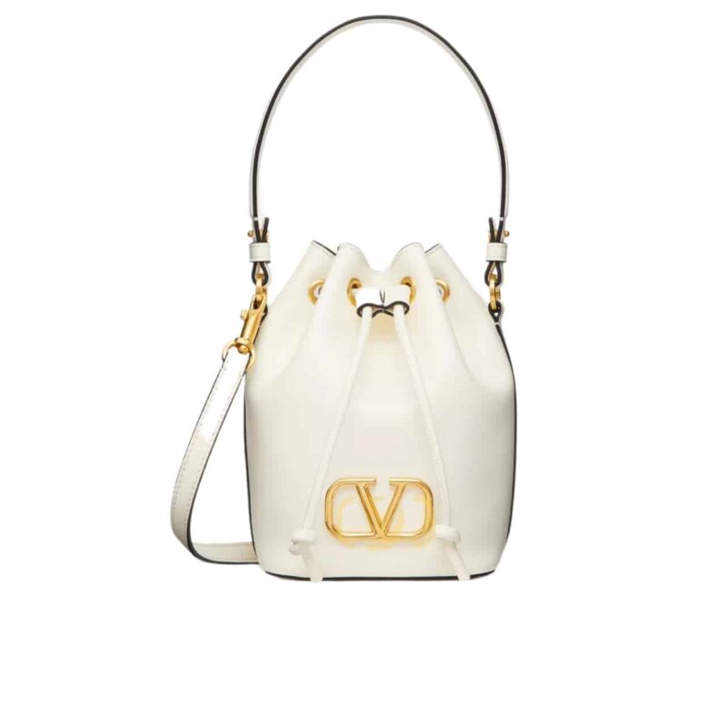 VALENTINO MINI VLOGO SIGNATURE BUCKET BAG IN NAPPA LEATHER WHITE 22CM 3W2P0Z44VNL 098