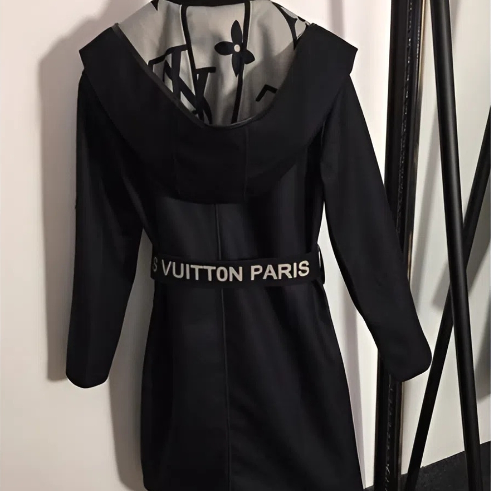 LOUIS VUITTON BELTED DOUBLE SIDED HOODED WRAP COAT BLACK AND GRAY - Image 3